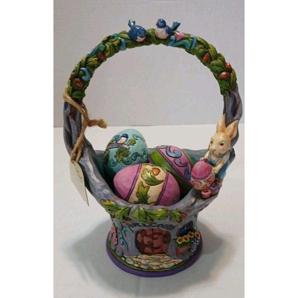 Jim Shore 'Welcome The Art of Easter' 5-Piece Set Basket W/ 4 Eggs #4035131 NEW
